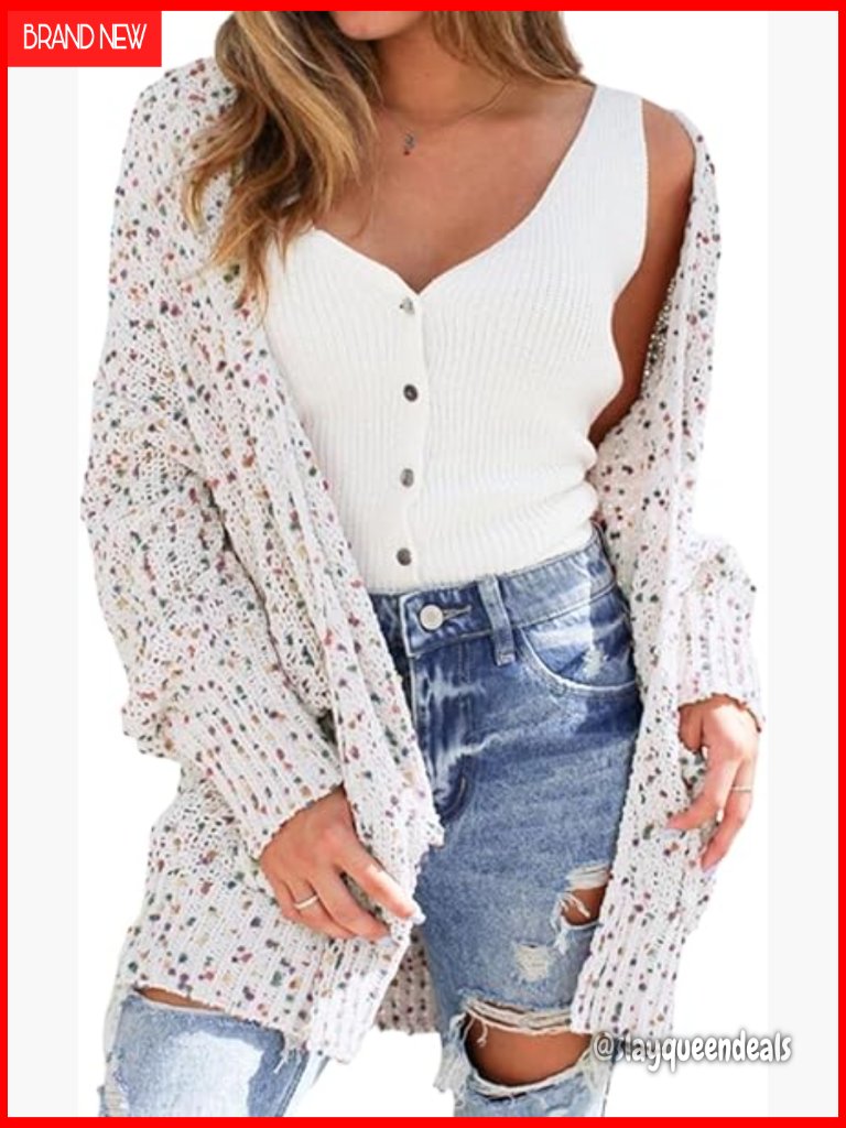 Confetti Rib Knit Cardigan Sweater Long Sleeve Open Front